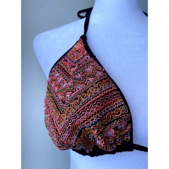 Vintage Beaded Embroidered Multicolor Boho Indie Bikini Strappy Halter Top - Picture 4 of 4